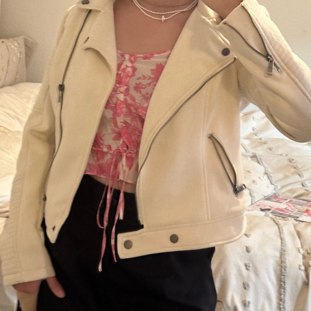 Beige suede biker jacket - Picture 2 of 7